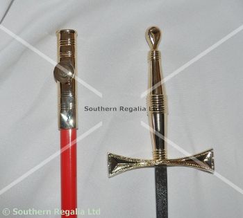 Rose Croix Standard Sword - Gilt with Red Scabbard - 900mm - Click Image to Close